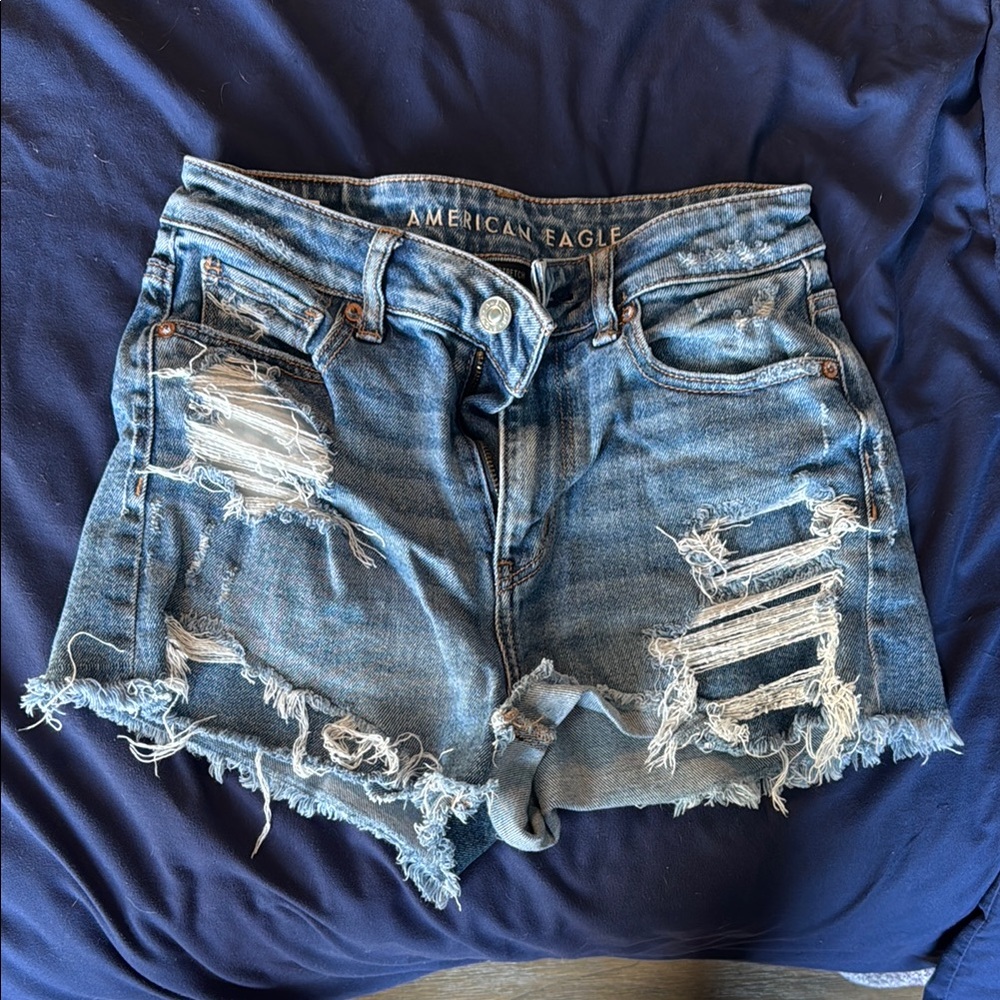 American Eagle Outfitters Blue Distressed Denim Shorts